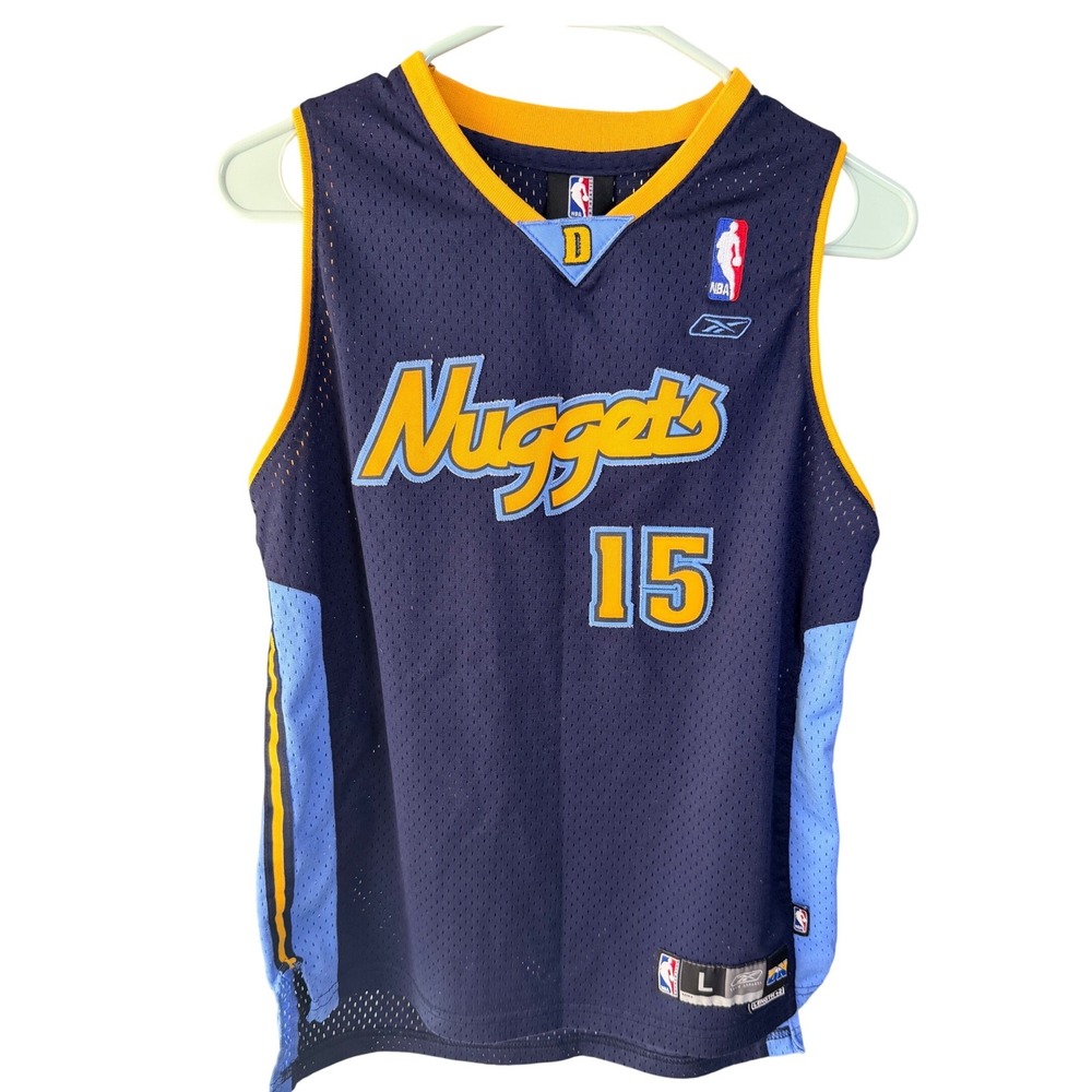 Reebok Denver Nuggets Jersey Youth L Navy Carmelo Anthony 15 NBA 100% Polyester
